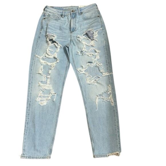 American Eagle Outfitters Mom Blue Mist Distressed Mom Jeans(Size 6Regular) - Picture 1 of 12